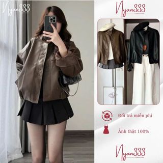  Áo Khoác Da Bomber Nữ Cổ Tàu Bo Gấu Form Oversize Freesize <60kg Thu Đông 2025  Hàng QCCC  