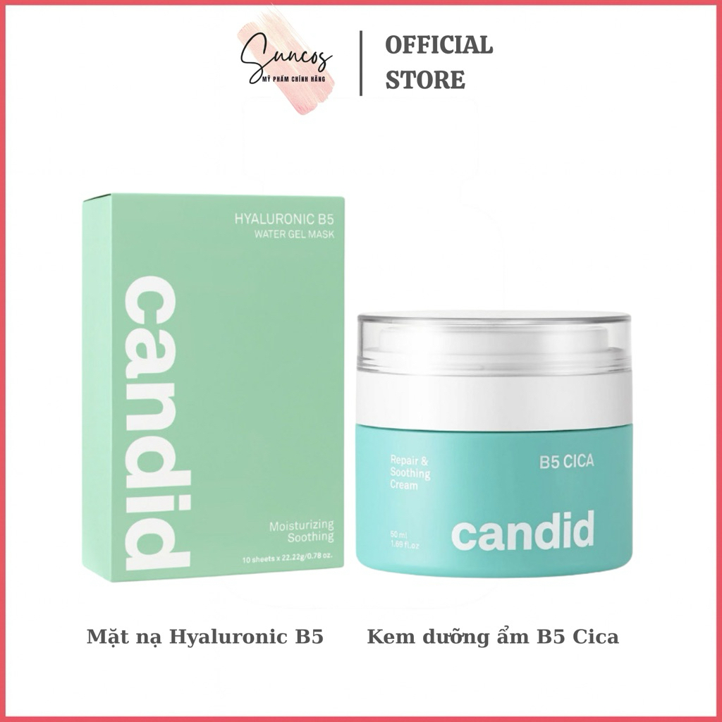 Kem dưỡng ẩm B5 Cica Candid phục hồi, bảo vệ da, Mặt nạ Hyaluronic B5 dưỡng ẩm, dịu da - Suncos