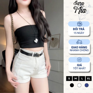 [Tặng Đai] Quần Short Nữ Quần Đùi Jean Ống Rộng Xắn Gấu Cạp Cao Chữ A Vải Bò Màu Xanh Trắng S13