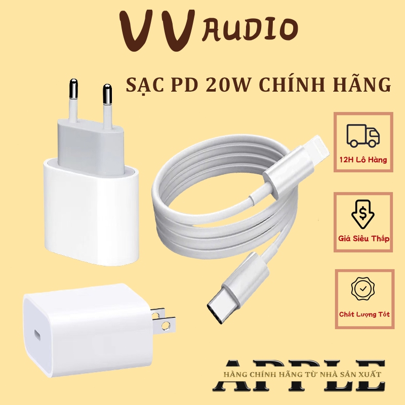 COMBO SẠC NHANH 20W - Cục Sạc PD + Cáp Chính Hãng - Sạc Nhanh Cho ĐT iPhone 8/ X /11/12/13/14/15
