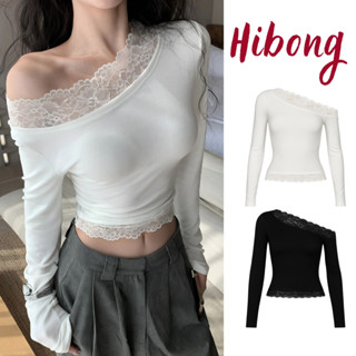 Áo Croptop TAY DÀI Nữ TAY DÀI TRỄ VAI VIỀN REN Kiểu Trơn Sexy Chất Thun Gân CR117, Áo Thun Ôm Body - HIBONG
