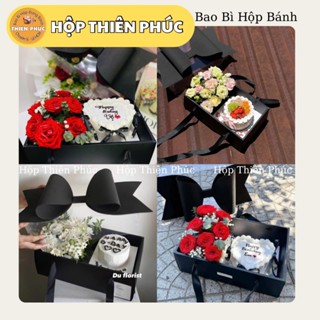10 Hộp Nơ Đen đựng quà tặng 20-10 - Hộp giấy nơ hồng đựng trái cây - Hộp đựng bánh và hoa tặng quà lễ 20-10