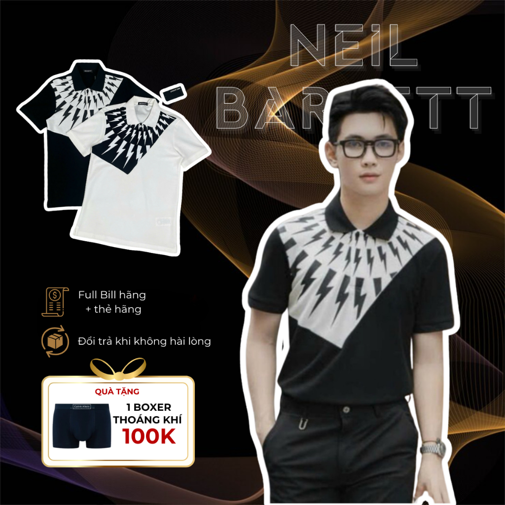 Áo Polo Nam Neil Barrett, Vải Cotton Nam Mùa Hè, Áo Polo Phối, Boy Phố Style