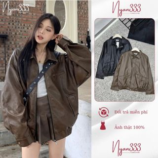  Áo Bomber Khoác Da Nữ Phong Cách Retro 2 Lớp Dáng Rộng Freesize Dưới 60kg 