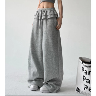 Quần Nữ Ống Rộng Chất Nỉ Thiết Kế Cạp Bèo 2 Tầng Phong Cách Hàn Quốc Trẻ Trung Năng Động