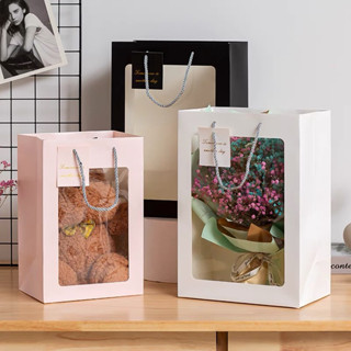 combo 5🎊 Túi Giấy Trắng/Hồng Có Cửa Sổ Trong Suốt Đựng Hoa, Gấu, Quà Hàng Loại Dày Dặn