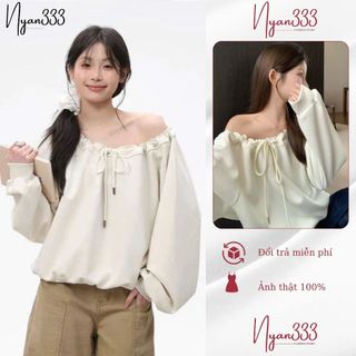  Áo Nỉ Lệch Vai Trễ Vai Kiểu Nữ Chun Hở Vai Vải Nỉ 2 Da Mùa Thu Đông Nyan333 