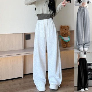  Quần Nỉ Ống Rộng Nữ Mùa Đông Cạp Cao Quần Ống Suông Thể Thao Chất Nỉ 2 Da Dày Dặn 3 Màu Đen Xám Trắng 