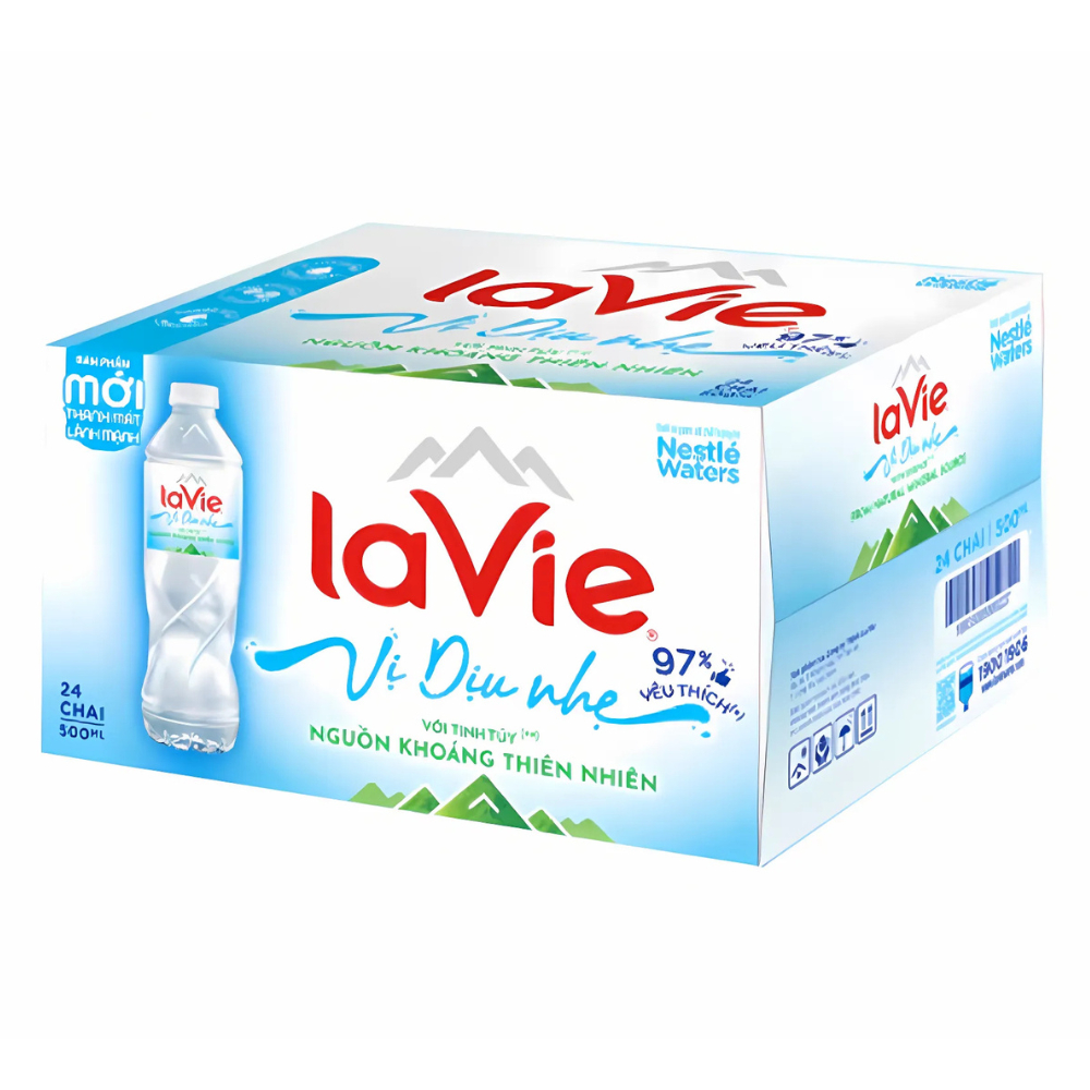 Thùng 24 chai nước khoáng thiên nhiên vị dịu nhẹ LaVie 500ml (HT)