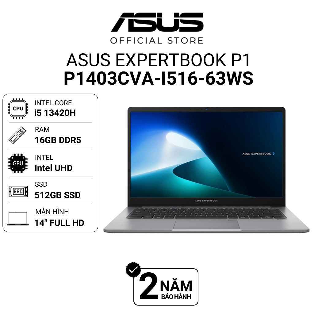 Laptop ASUS ExpertBook P1 P1403CVA-i516-63WS i5-13420H | 16GB | 512GB | Intel UHD | 14" FHD | Win 11