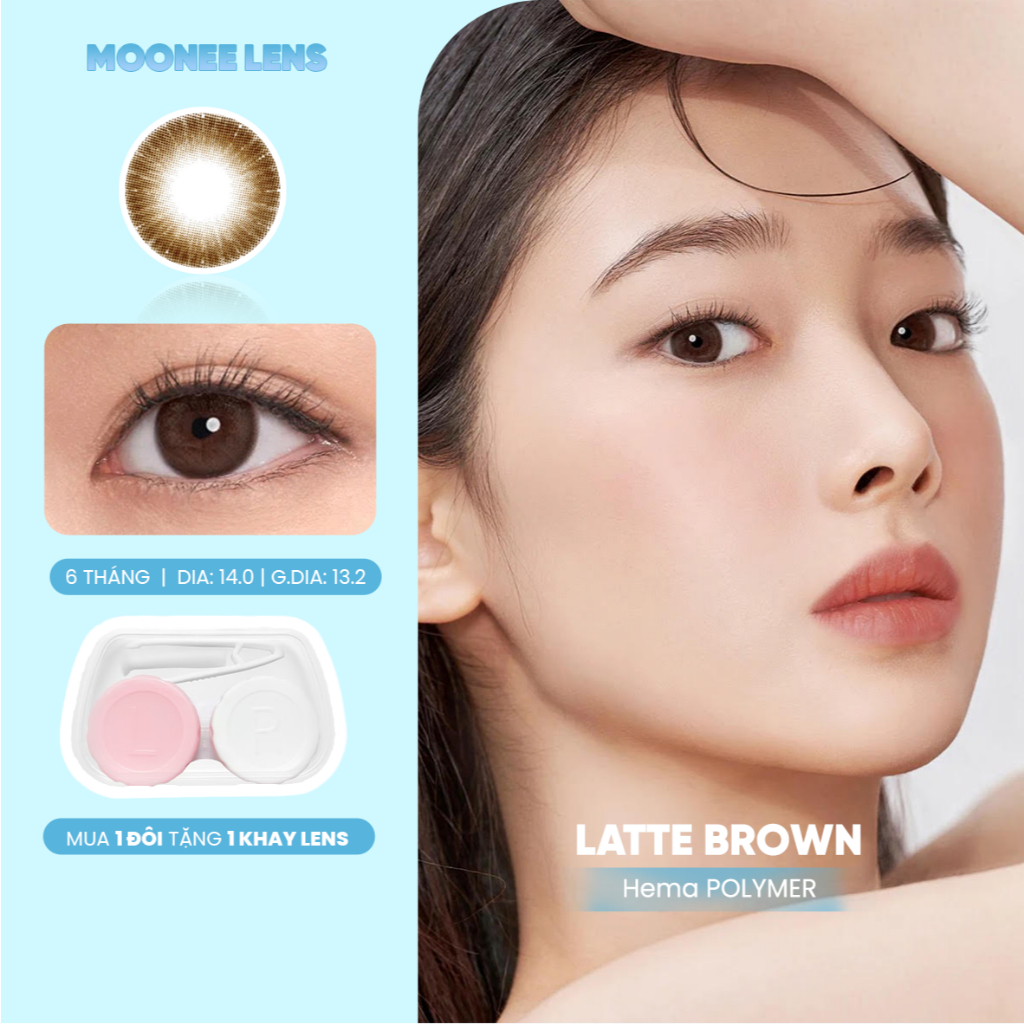 Kính Áp Tròng Cao Cấp Nâu Sữa Latte Brown 14.0mm, 0-6 độ - MOONEE LENS