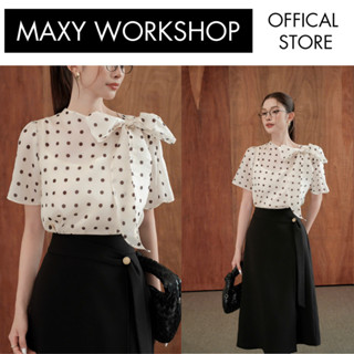Áo kiểu chấm bi phối nơ tay ngắn Sheer Bow Polka Top Maxy Workshop