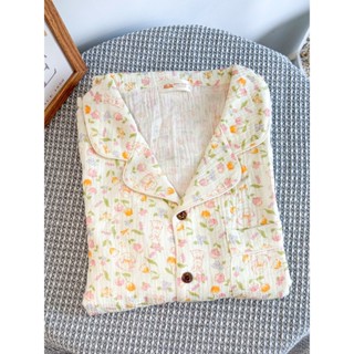  Pijama Nữ Mặc Nhà Ngắn Dài Tay Vải Xô Muslin Thoáng Mát – Họa Tiết Thỏ Hoa Nhí – Đồ Bộ Ngủ Xinh 