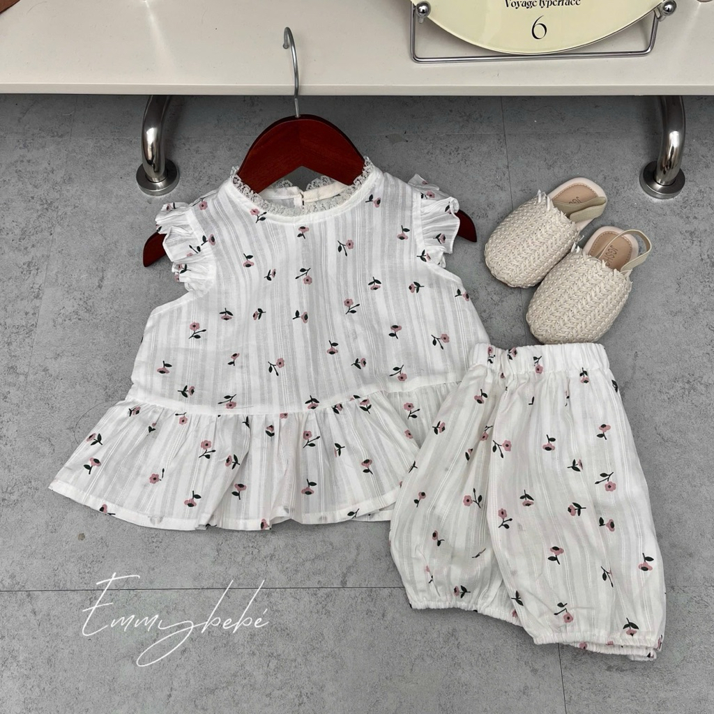 Emmybebé _ Set flowers baby áo và quần bé gái