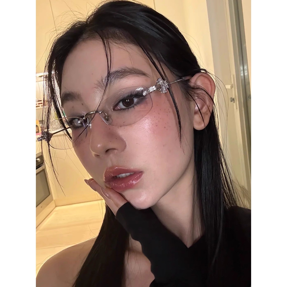 Kính không gọng dành cho nữ gọng hình bầu dục cao cấp, gm 2025 đính đá thời trang cao cấp