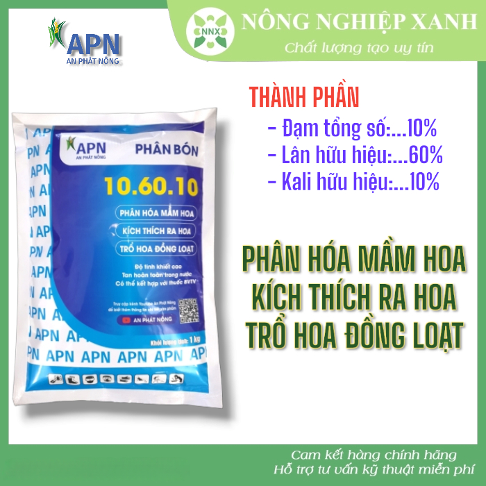 NPK 10-60-10+TE gói 1kg - Phân bón lá của APN (Phân hóa mầm hoa, kích ra hoa, trổ hoa đồng loạt)