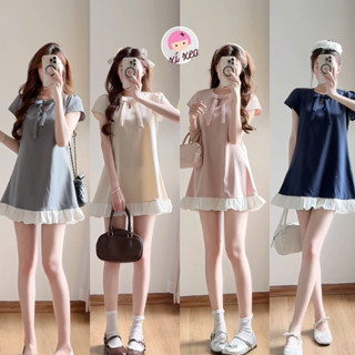 Váy ngắn cổ tròn XIXEOSHOP dáng chữ A phối bèo phong cách hàn quốc - V24