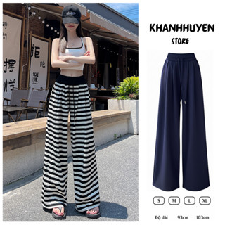  Quần kẻ ngang cạp lưng cao bản to dáng ống rộng KH  chất nỉ cao cấp siêu hack dáng 