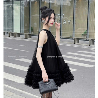  Váy đi dự tiệc đầm dự tiệc cổ yếm tròn không tay dáng suông ngắn chân bèo thiết kế đi chơi đi biển du lịch tiểu thư LEV 