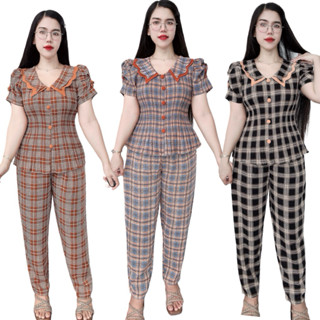 Đồ Bộ Nữ Tay Ngắn Quần Dài, Áo Dập Ly Phom Thiết Kế Sang Trọng Thích Hợp Cho Mọi Lứa Tuổi