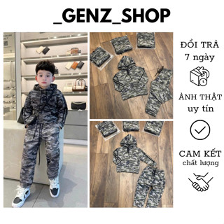 Bộ Nỉ  Dài Tay Hoodie Cho Bé Trai Hoạ Tiết Phối Màu In Loang Rằn Ri Thêu Logo Cực Chất Phong Cách Boy Phố Cho Các Bé