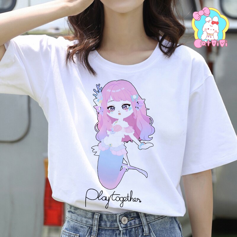 Áo thun play together - áo trắng in mẫu Đảo Tiên Cá - hình in sắc nét, nhiều kích cỡ (DTC)