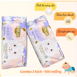  Combo 2 bịch 100 miếng bỉm Jolie size S  M L XL XXL 3XL 4XL cho bé siêu thấm hút 550-800ml 