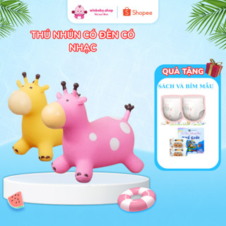 Thú nhún hoạt hình có nhạc cho bé 1-8 tuổi hình bò, hươu cao su an toàn dễ thương Winbaby.shop