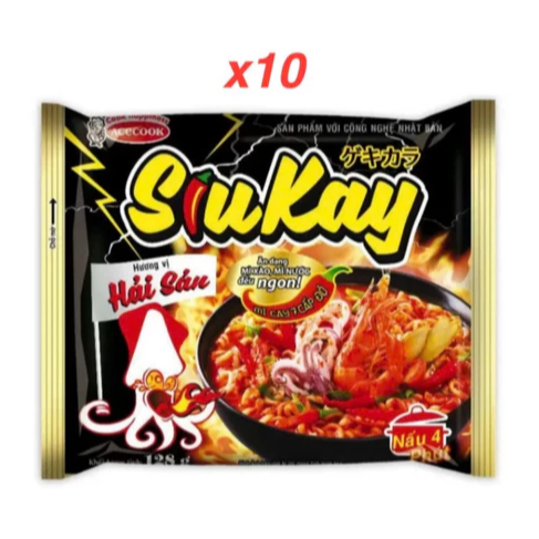 COMBO 10 gói Mì Tôm Siukay Acecook 128g – Mì Siêu Cay Cấp Độ Mạnh, Sợi Dai Ngon, Đậm Vị Xốt Ớt