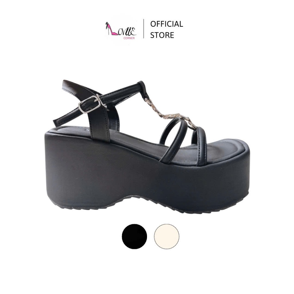 LOVIIECORNER - GIÀY SANDAL ĐẾ XUỒNG MŨI VUÔNG ĐÍNH TAG ĐÁ  - SANDAL NỮ THỜI TRANG 2 QUAI CAO 8 PHÂN 