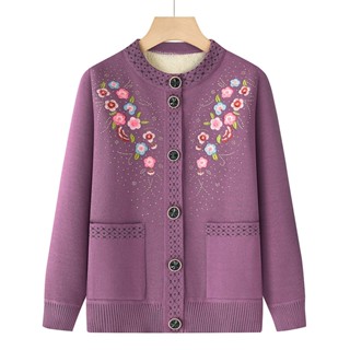  Áo Khoác Len Cho Người Già Lót Nỉ Ấm Cúc Cài Thêu Hoa Món Quà Ý Nghĩa Tặng Cho Bà Và Mẹ 