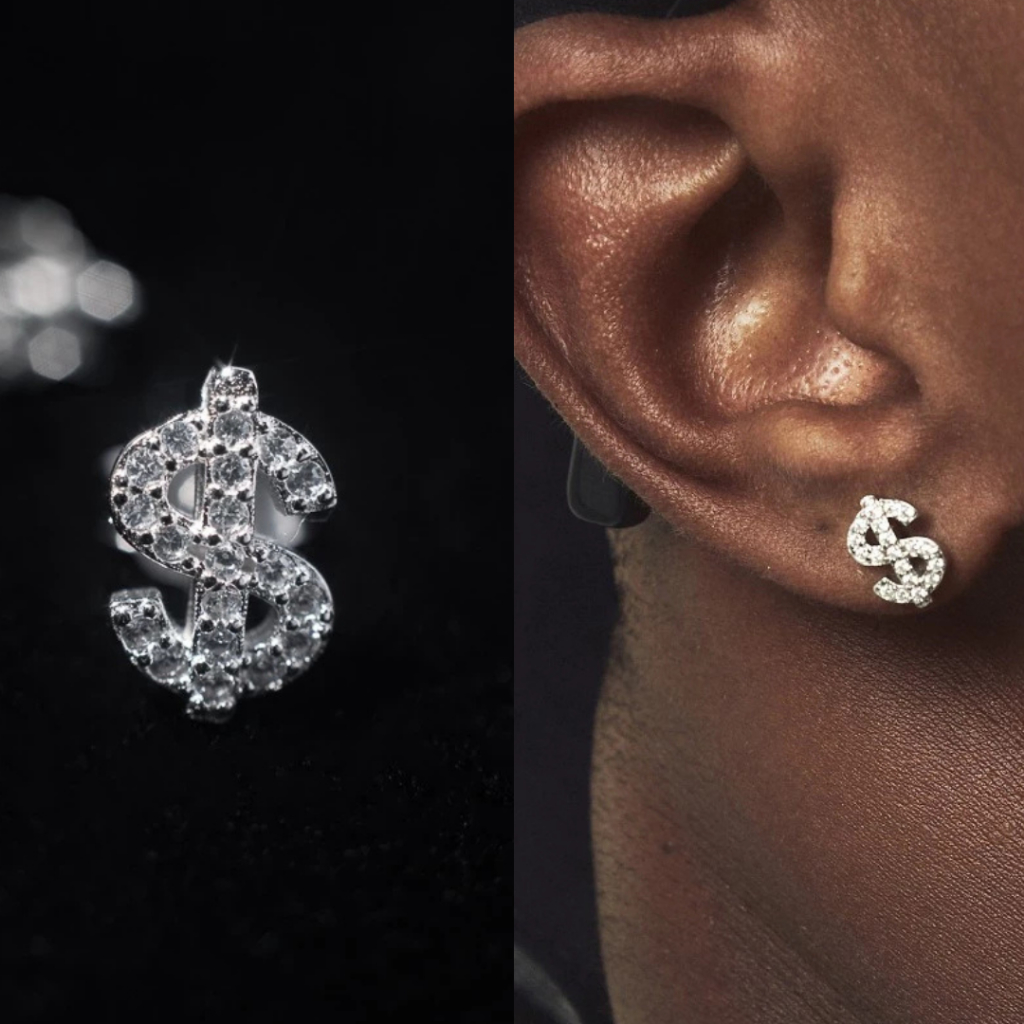 Khuyên Tai Bạc Nam Cá Tính Boy Phố Hình Đô La NPJ