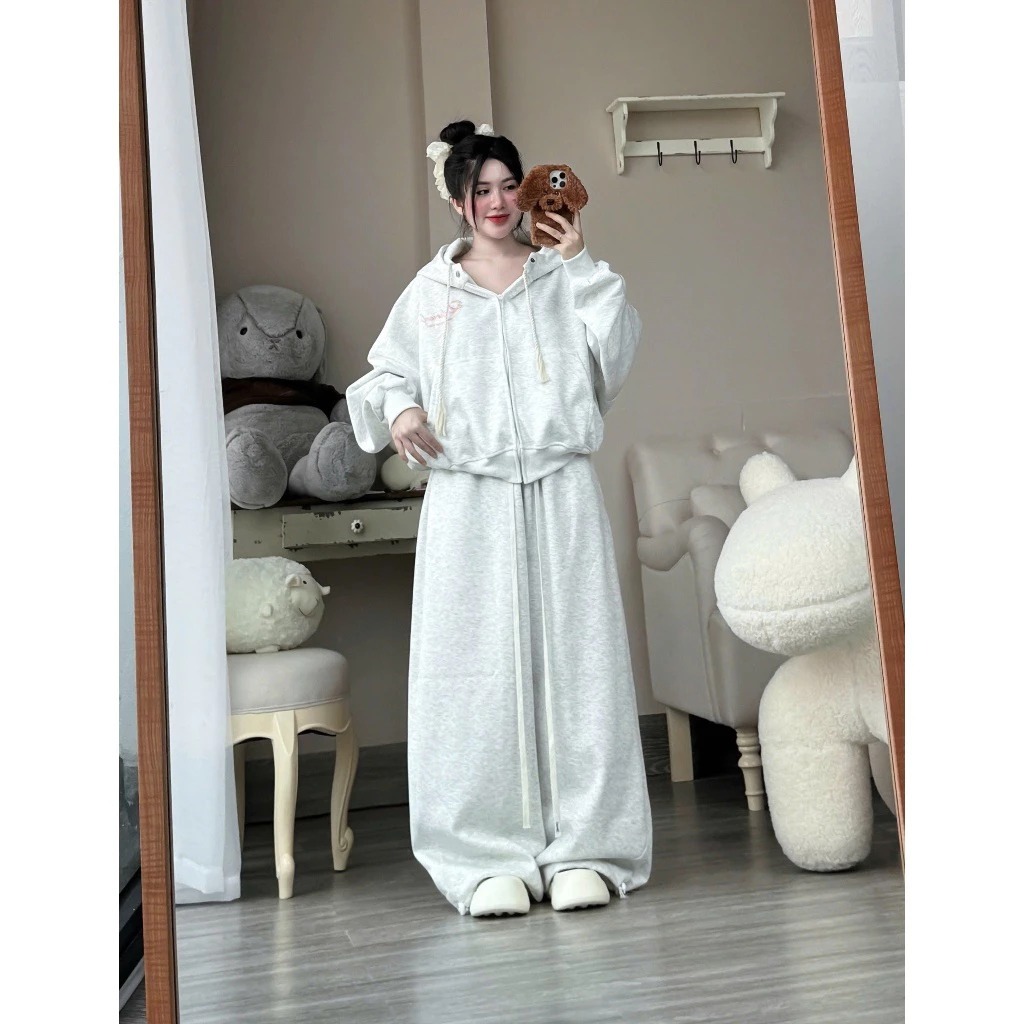 Quần suông nữ ống rộng Unisex,quần nỉ cạp chun dây rút phối túi sau in cờ chất nỉ mềm basic dễ mặc phong cách Hàn | BigBuy360 - bigbuy360.vn