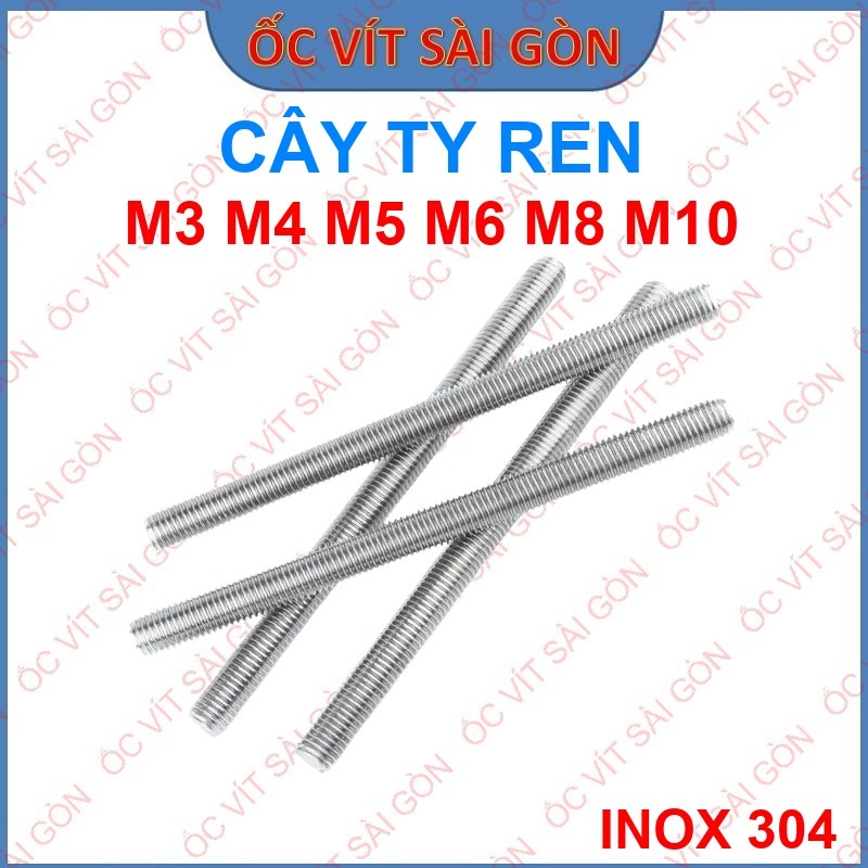 Thanh Ren Inox 304 Dài 1 Mét - Ty Ren Treo M6 M8 M10 - Guzong Inox Chống Ăn Mòn