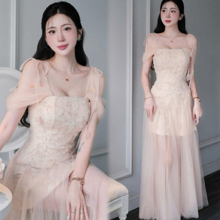 EMMA - (S M L XL) Đầm đi tiệc ren trễ vai nữ cách điệu dáng maxi dài 120cm tôn dáng sang trọng dự tiệc sự kiện