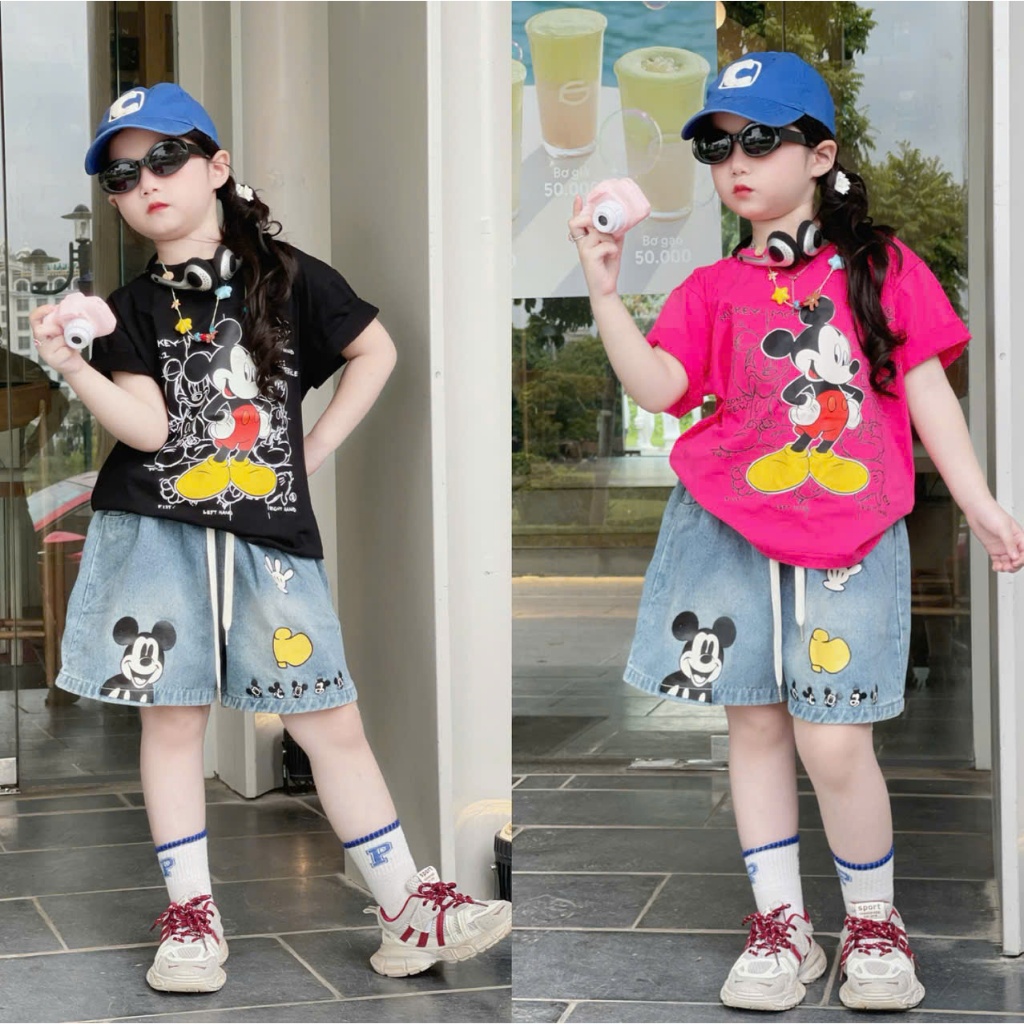  {Phúc Anh Kidss}  Set Bộ áo phông quần jean cho bé gái fom rộng-hình MICKEY Siêu Xinh -A01 