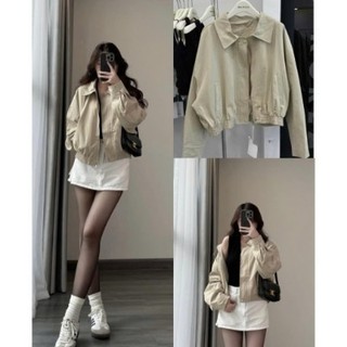 Lynne30 | Áo Khoác Bomber Nữ Form Rộng Tay Lỡ Dáng Vintage - Cropped Be Nữ Tôn Vóc Dáng – Mùa Xuân/Thu Đông