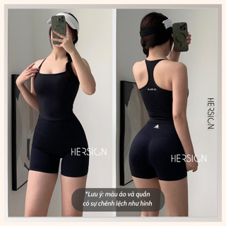  HERSIGN Bộ đồ tập gym nữ Set đồ thể thao nữ Quần đùi áo bra thể thao tập tennis pickleball SMIXA24N12 