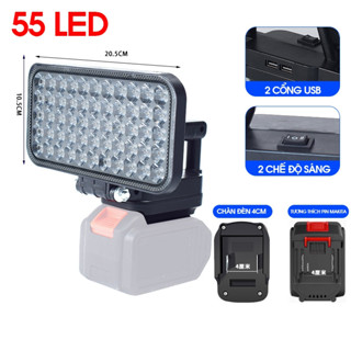 Đèn LED Siêu Sáng Sử Dụng Pin Makita 55 LED Với 2 Chế Độ Sáng, Có Cổng Sạc Điện Thoại USB