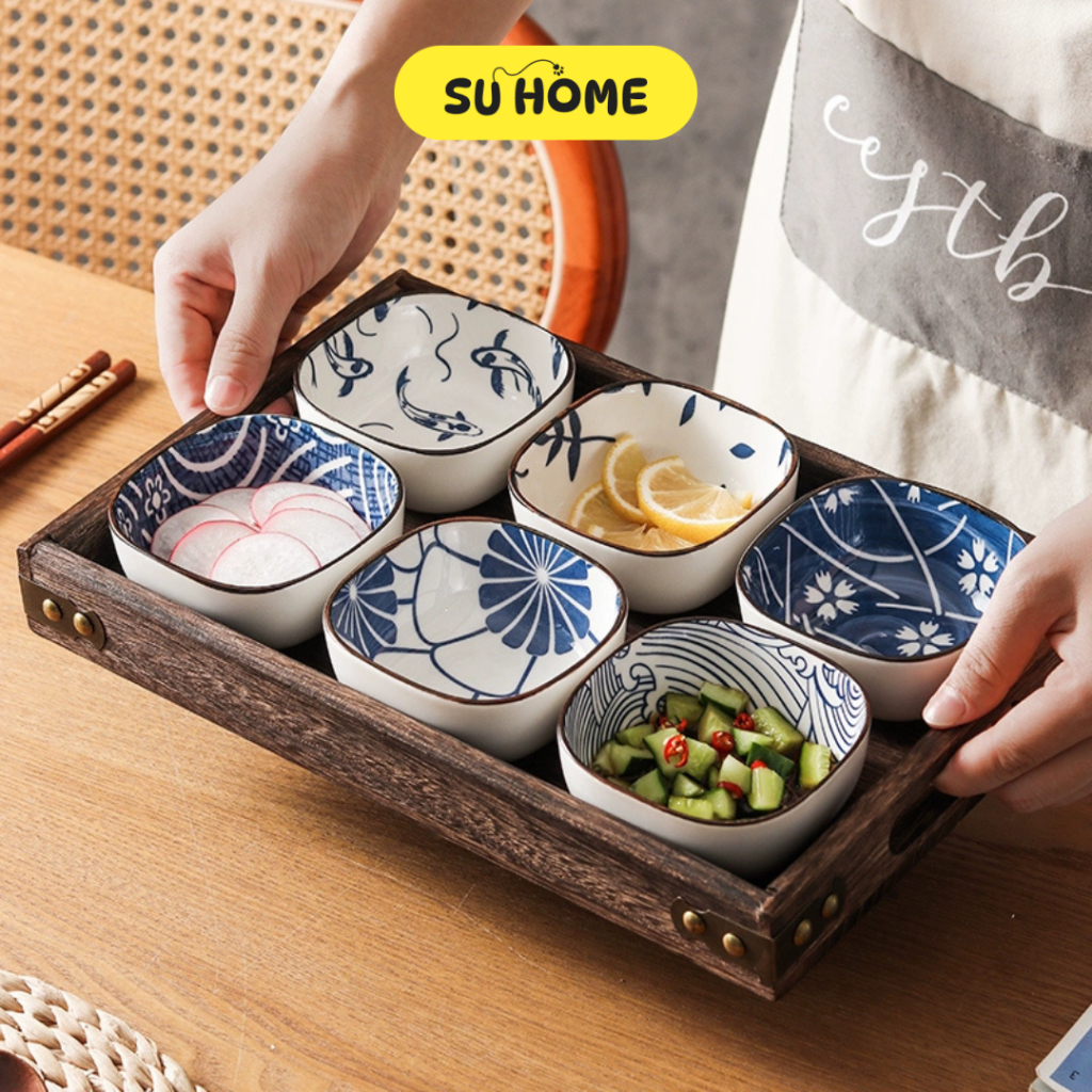 Chén Sứ Nhỏ Đựng Gia Vị Nước Chấm Kiểu Nhật Hoa Văn Xanh Trắng Sang Trọng