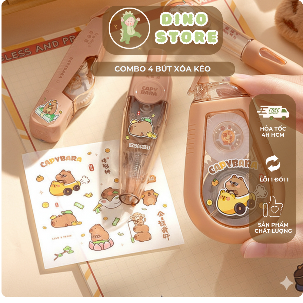 [MỚI] Bộ 4 Băng Xóa Kéo Capybara Dễ Thương, Bút Xóa DINO STORE Cho Học Sinh, Sinh Viên, Văn Phòng