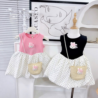  |Mekembean x Tặng Túi thỏ | Váy thỏ bồng bềnh đáng yêu cho bé gái 2 tone màu xinh yêu   đen và hồng   tặng kèm túi cói 