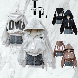  Áo Khoác Nỉ Mềm Mịn Nữ Form Boxy Lửng In Chữ Nổi NOWAA Mũ 2 lớp Có Túi Trong TP24 