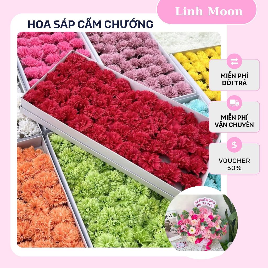 Hộp 20 Bông Hoa Cẩm Chướng, Hoa Sáp Thơm Cẩm Chướng Linh Moon