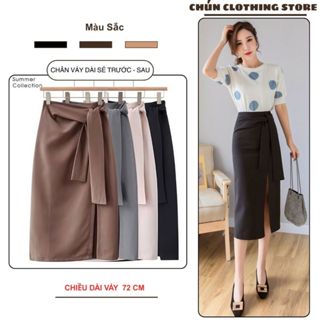  Chân Váy Dài Công Sở Dây Thắt Nơ Xẻ Tà Trước Cạp Cao Chất Tuyết Mưa Chân Váy Dáng Dài Chữ A Dáng Suông Dài Che Bụng 306 