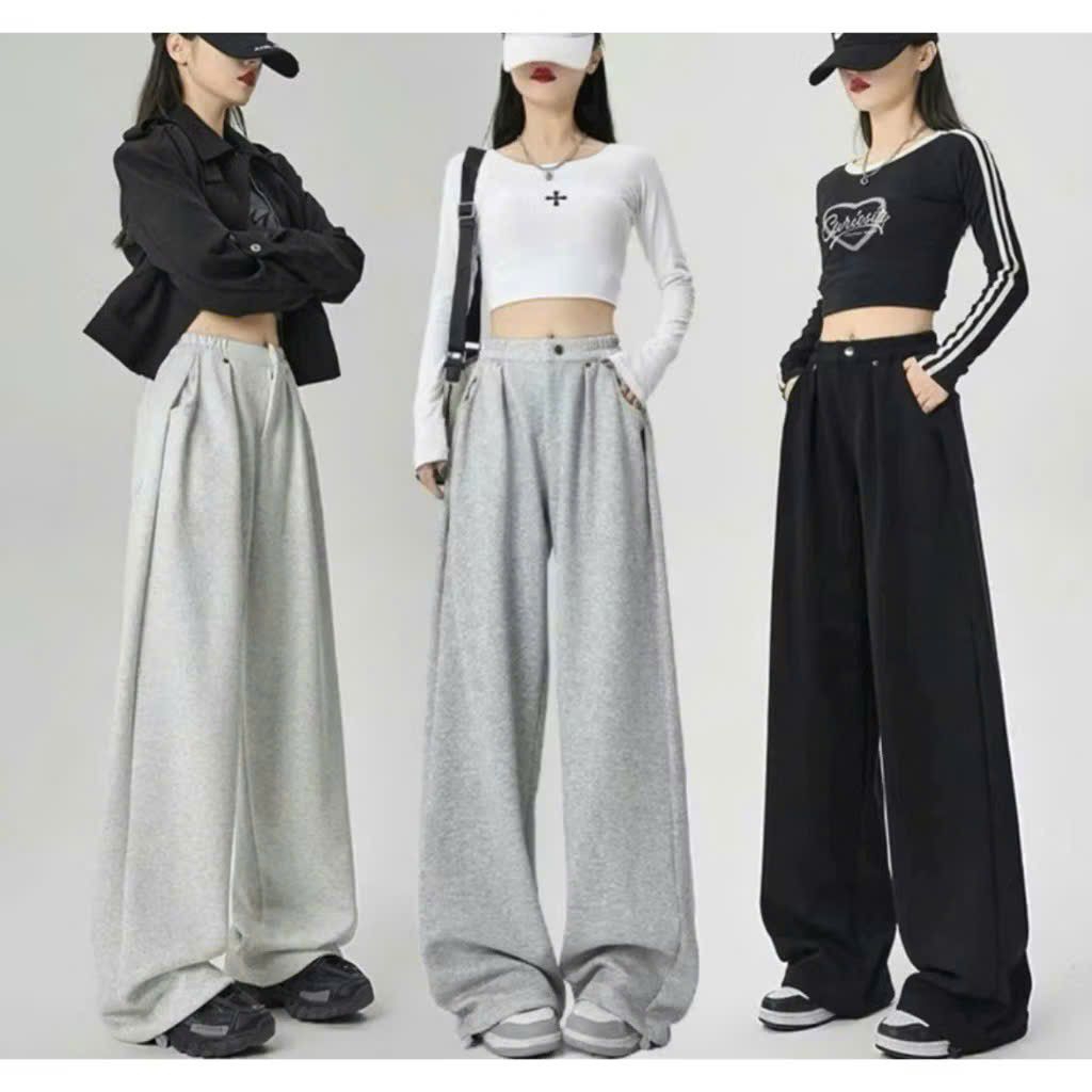 [ HÀNG ĐẸP- KHÔNG XÙ] Quần Ống Suông 1 Khuy Chất NỈ Ép 2 DA Cạp Cao Có 2 Túi Trước 2 Túi Sau Dài 100