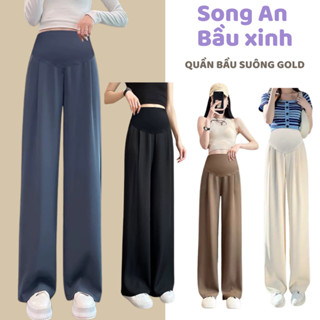  Song An Quần bầu suông ống rộng chất vải GOLD NHẬT cao cấp đen nâu xám be có đáp bụng co giãn có chun chỉnh bụng 