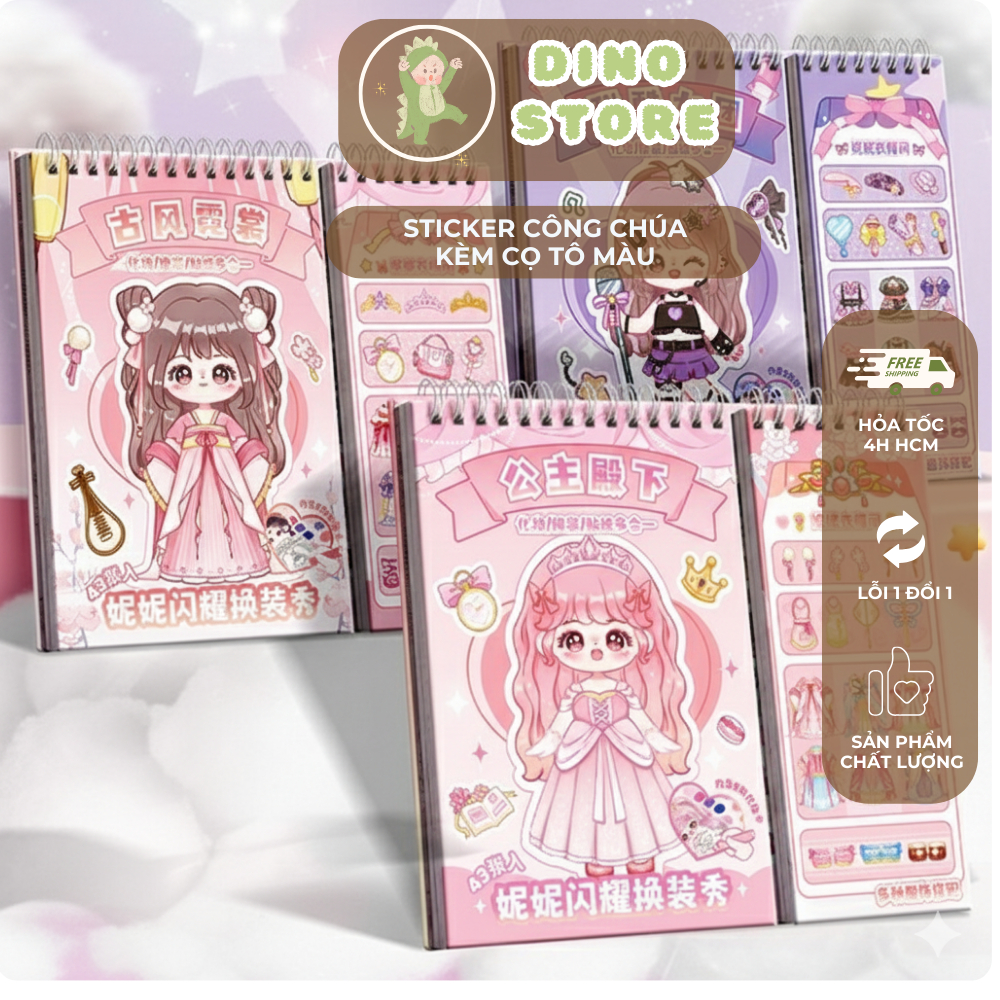 [HỎA TỐC] Sách Dán Sticker Công Chúa Cho Bé Gái – 500+ Hình Dán Dễ Thương, Rèn Tư Duy & Sáng Tạo, Quà Tặng Bé DINOSTORE