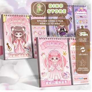 [HỎA TỐC] Sách dán sticker công chúa cho bé gái – sổ tập vẽ, tô màu, thay đồ, trang điểm 2 trong 1 dễ thương DINO STORE