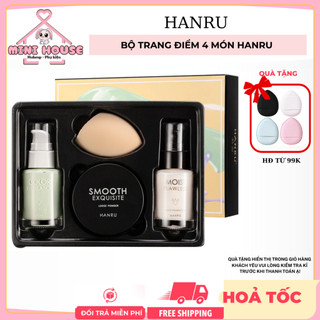  Hanru Bộ trang điểm 4 món gồm kem nền kem lót phấn phủ và mút tán | Minihouse 